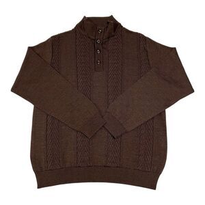 Tom James Men's CoffeeBrown Wool Blend Quarter Button Knit Sweater Sz S Made USA